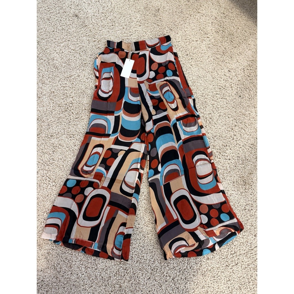 NWT Boho Chic‎ 60's Style Colorful Women Size Medium Wide Leg Pull On Pants
